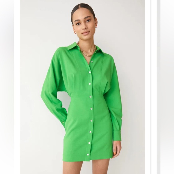 & Other Stories Bright Green Button-Down Dress - Picture 1 of 4